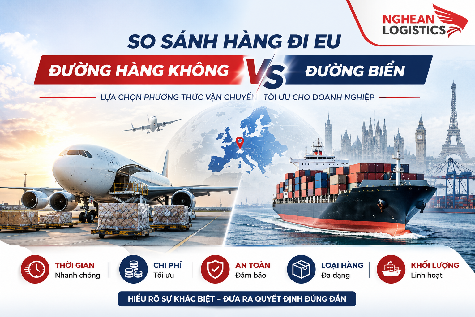 So sánh hàng đi EU bằng đường hàng không và đường biển