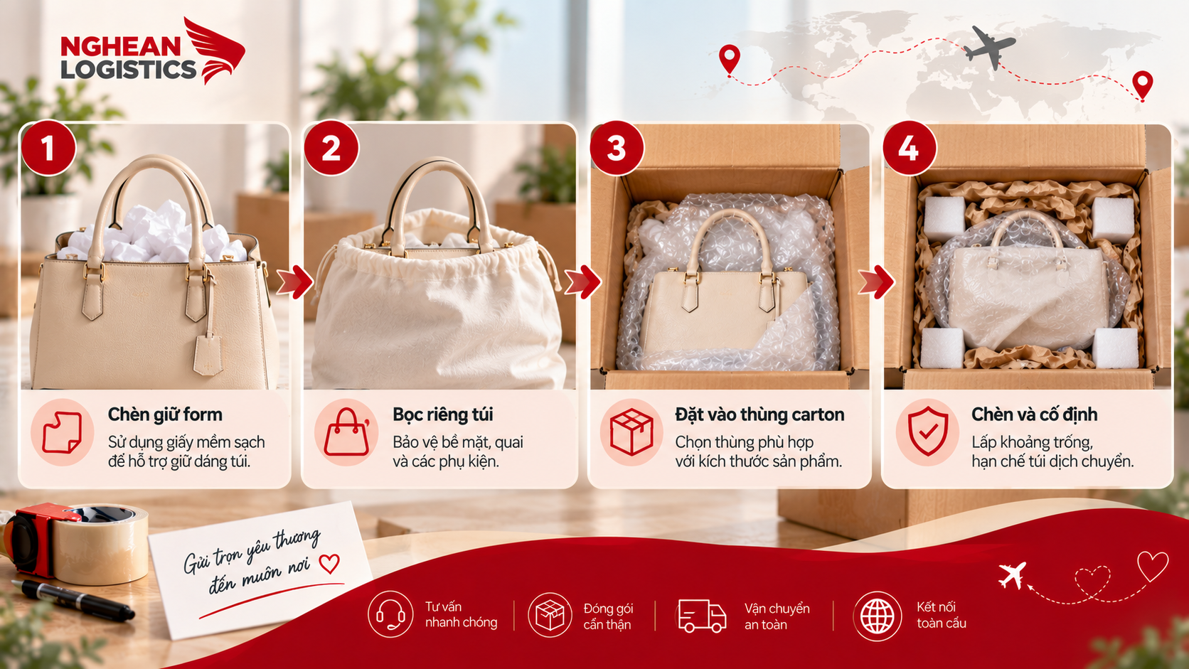 Gửi túi xách đi nước ngoài: Cách giữ form khi đóng gói Gửi túi xách đi nước ngoài: Cách giữ form khi đóng gói