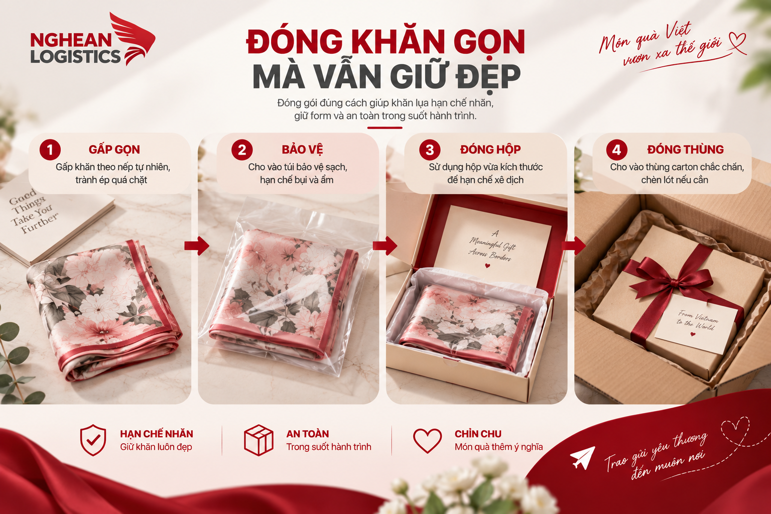 Gửi khăn lụa đi nước ngoài làm quà: Làm sao đóng gọn mà vẫn giữ đẹp? Gửi khăn lụa đi nước ngoài làm quà: Làm sao đóng gọn mà vẫn giữ đẹp?