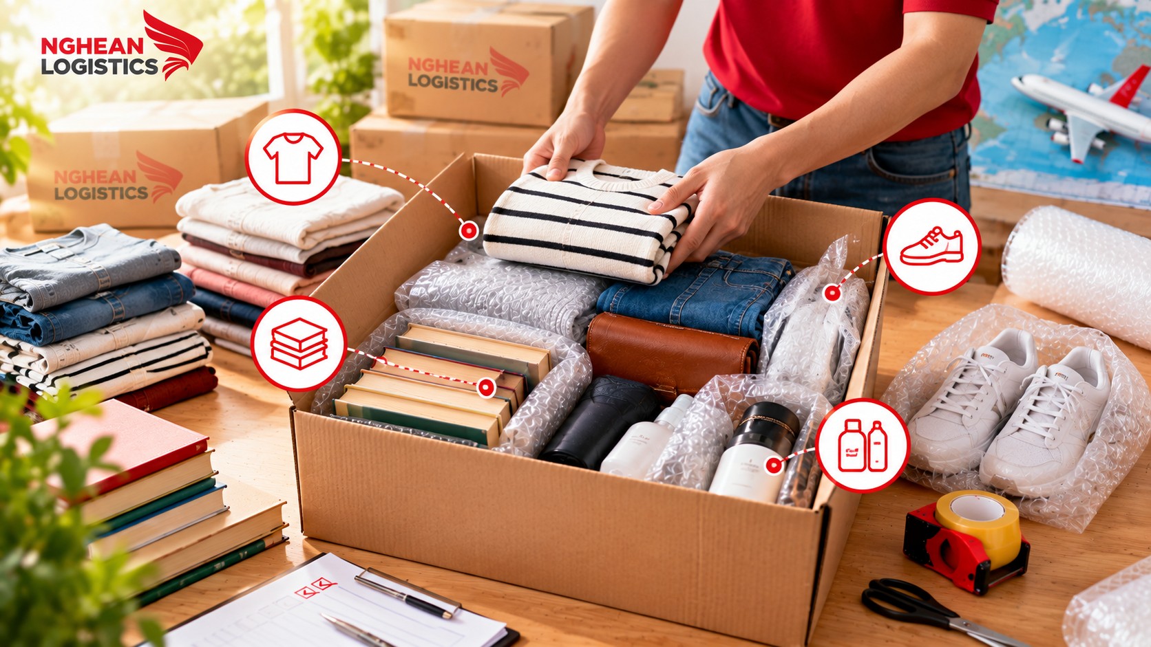 Gửi quần áo và đồ dùng đi nước ngoài: Cách đóng chung một kiện Gửi quần áo và đồ dùng đi nước ngoài: Cách đóng chung một kiện