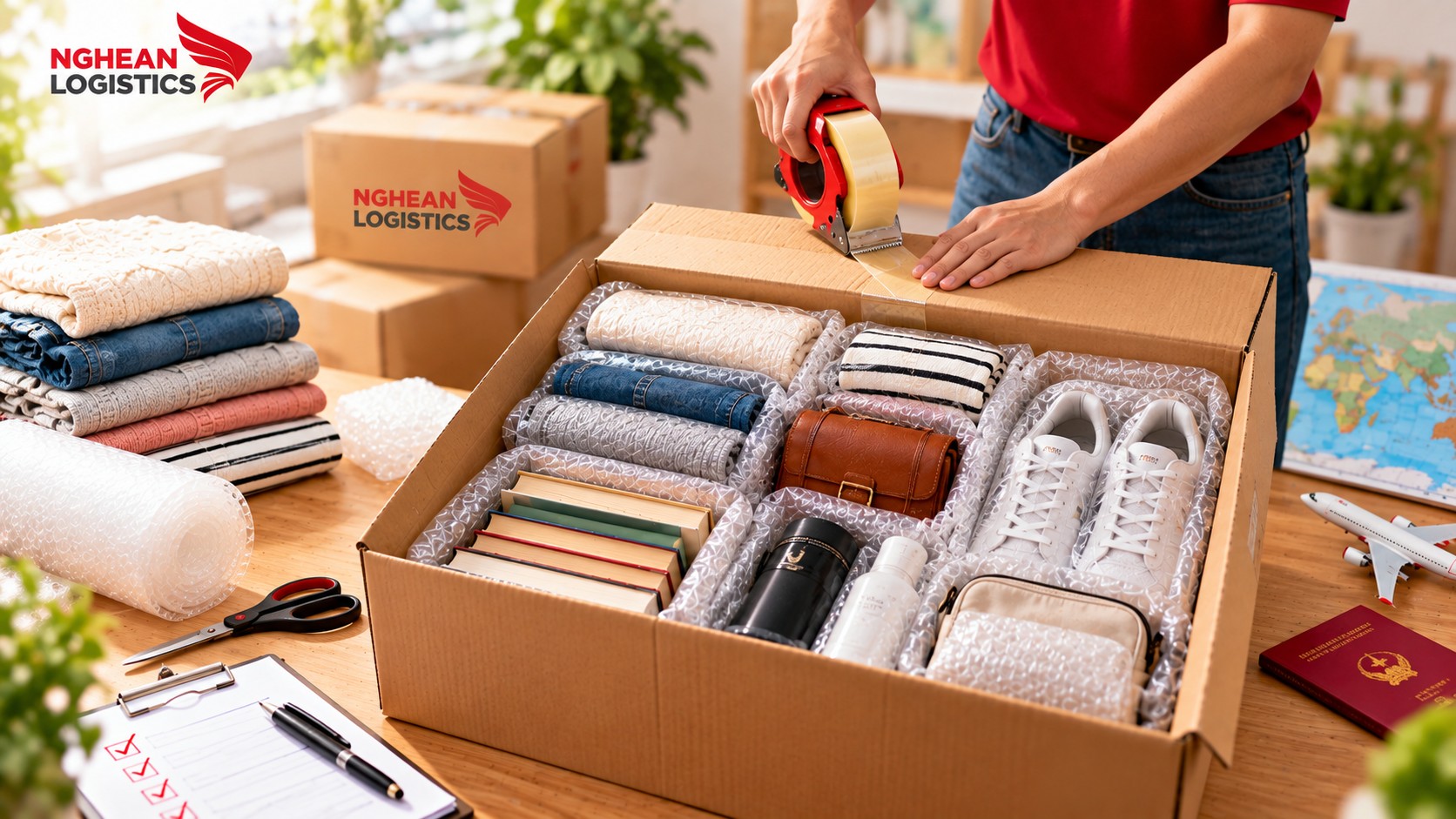Gửi quần áo và đồ dùng đi nước ngoài: Cách đóng chung một kiện Gửi quần áo và đồ dùng đi nước ngoài: Cách đóng chung một kiện