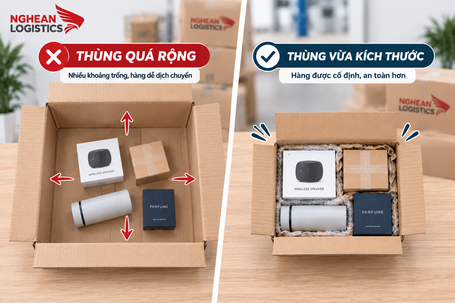 Thùng hàng còn nhiều khoảng trống có ảnh hưởng gì không?