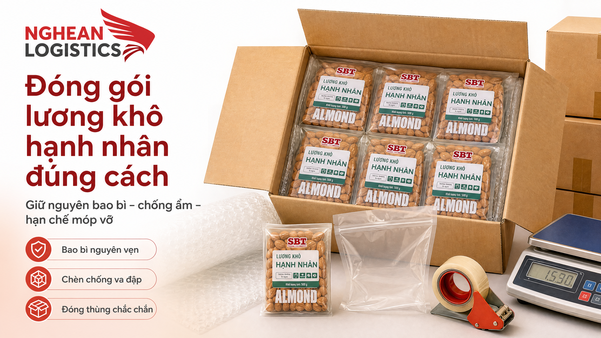 Đóng gói lương khô hạnh nhân đúng cách Đóng gói lương khô hạnh nhân đúng cách